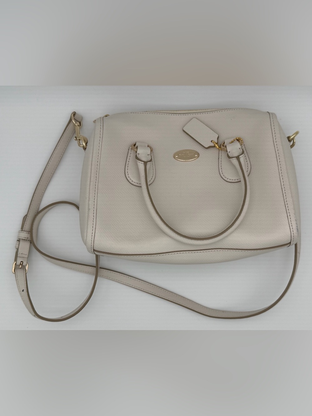 Kate Spade New York Cream Pebbled Leather Satchel Crossbody Bag Ivory Top Handle